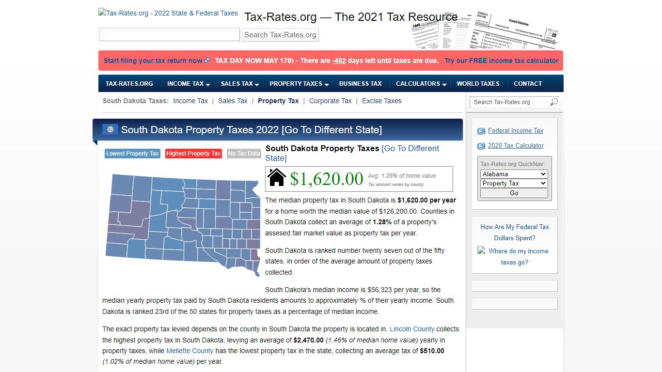 South Dakota Property Taxes By County - 2022 - Tax-Rates.org
